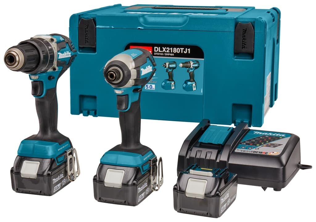 DLX2180TJ1 - DHP484 Akku-Schlagbohrmaschine + DTD153 Akku-Schlagschrauber 18V 3x5,0 Ah Li-Ion