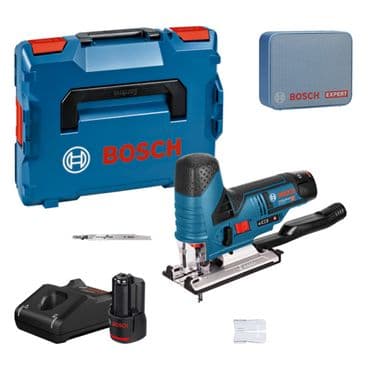 Bosch Akku-Stichsäge GST 12V-70 mit 2x 3,0 Ah Akkus + Lader in L-BOXX 1 &amp;amp; JBL-Lautsprecher