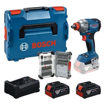 Bosch Akku-Drehschlagschrauber GDX 18V-285, 2x 5,0 Ah und Ladegerät + Bit-Set in L-BOXX